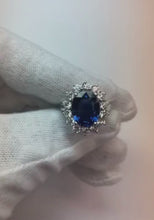 Oval Natural Earth Mined Diamond Engagement Ring Halo Ceylon Sapphire 6 Carat Flower Style