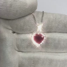 White Gold Heart Cut Red Ruby & Natural Earth Mined Diamond Necklace Pendant 2.70 Carats