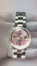 Stainless Steel Rolex Datejust Mens Watch Pink Dial Natural Earth Mined Diamond Bezel-QUICK SET