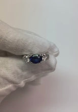 3 Stone Ring Oval And Round Cut Ceylon Sapphire & Natural Earth Mined Diamond 5 Carats New