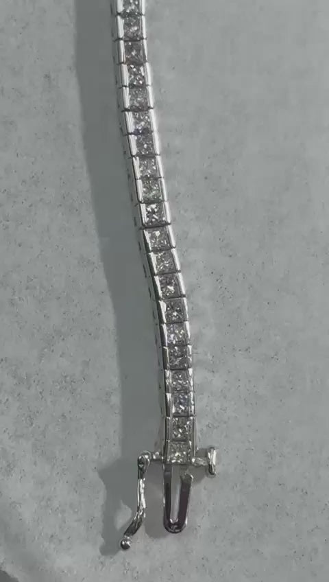 7.50 Carat Princess Genuine Natural Earth Mined Diamonds Tennis Bracelet White Gold