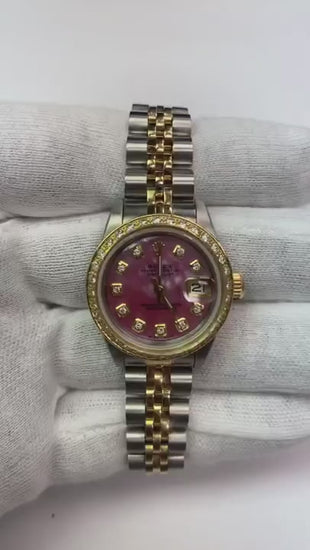 Rolex Ladies 18K Yellow Gold Pink Dial set Diamond-Watch