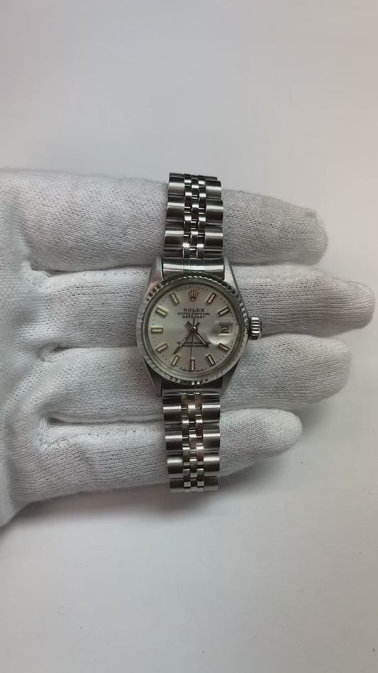 White Stick Dial Rolex Date Just Ss Watch Fluted Bezel Datejust