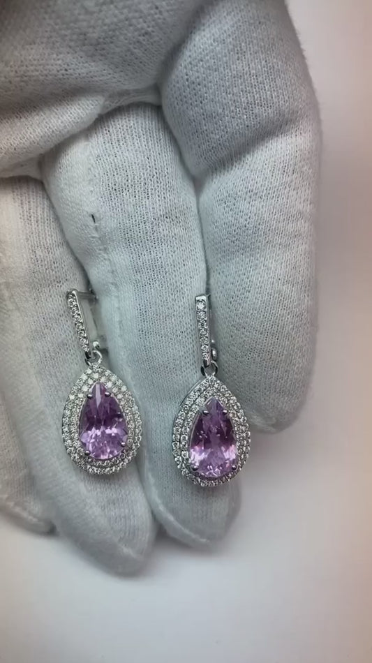 Pink Kunzite And Natural Earth Mined Diamond Lady Dangle Earring Fine Gold Jewellery 11.66 Ct