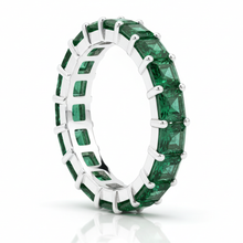 Emerald Ring 1.16 Carat Real Princess Full Eternity 18K White Gold