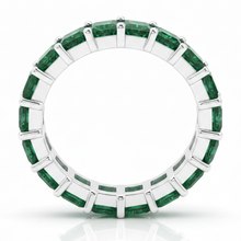 Emerald Ring 1.16 Carat Real Princess Full Eternity 18K White Gold