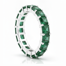 Emerald Ring 1.16 Carat Real Princess Full Eternity 18K White Gold