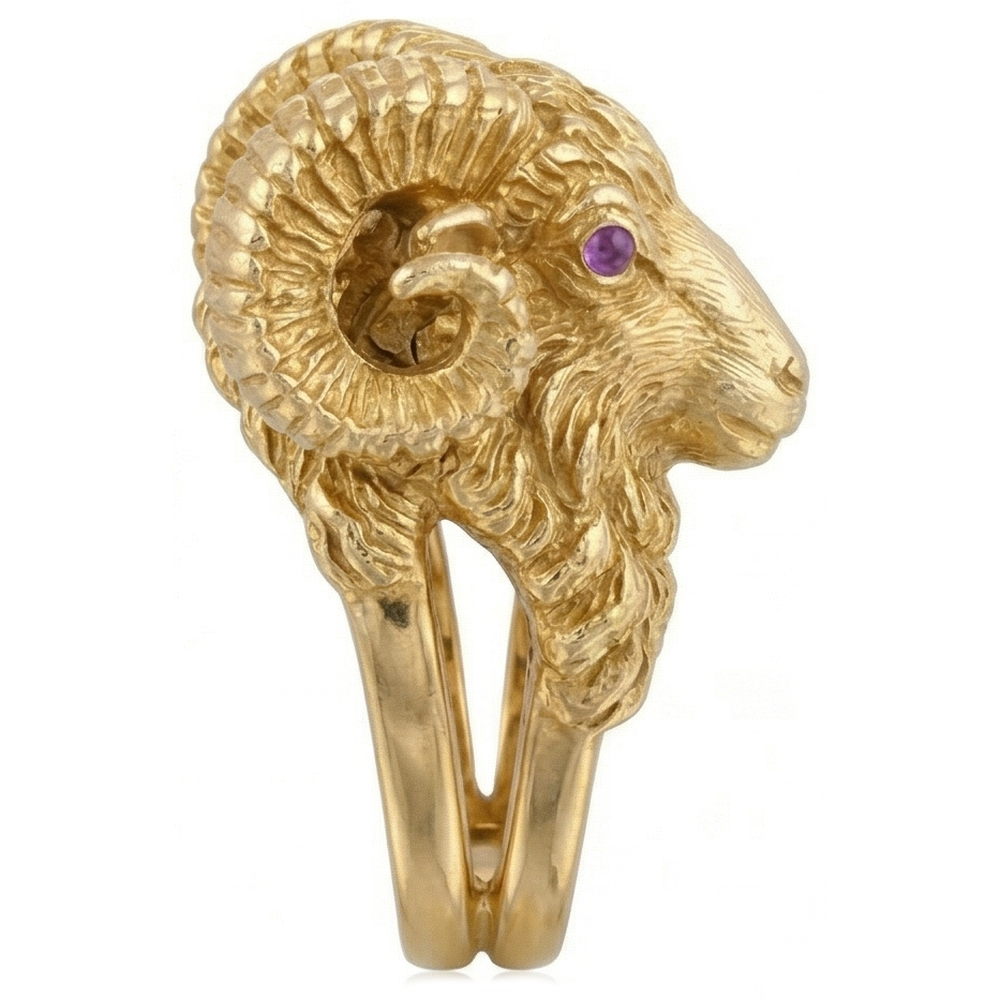 Purple Amethyst Precious Stone Ring 0.10-ct 14K Yellow Gold – front view
