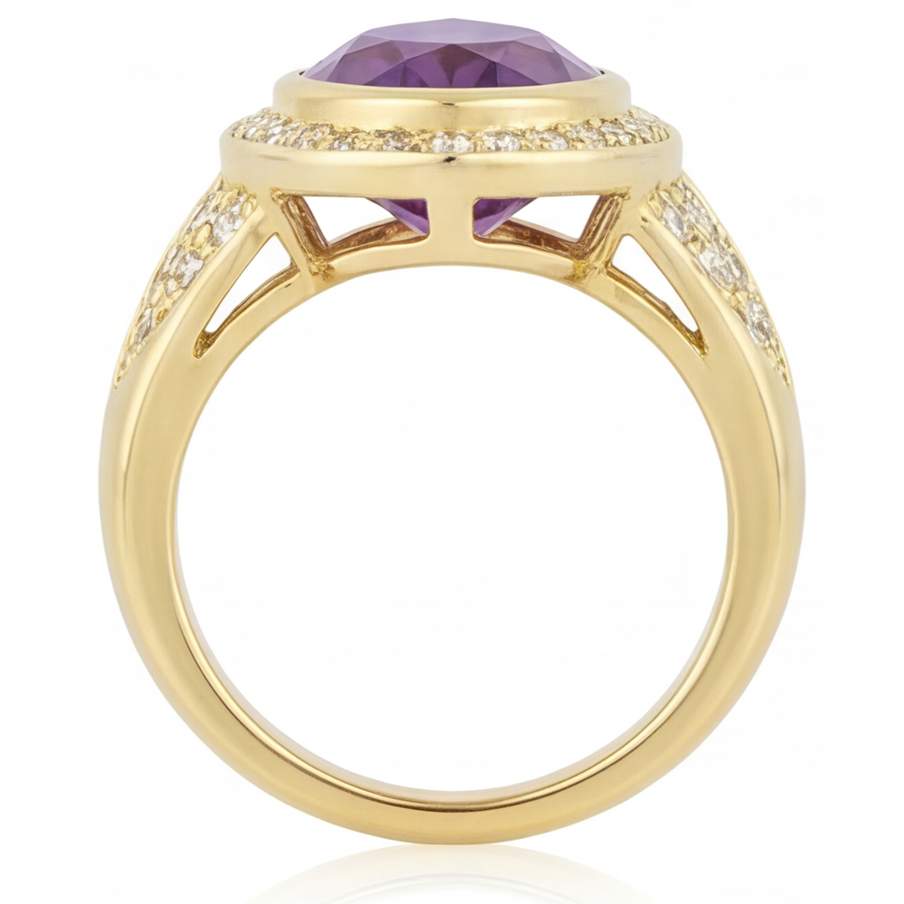 Purple Amethyst Precious Stone Ring 6.50-ct 14K Yellow Gold – profile view