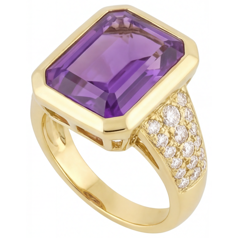 Natural Purple Amethyst Precious Stone Ring 7 ct 14 Karat Yellow Gold – side view