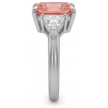 Padparadscha Sapphire Ring 2.9 Carat Genuine Radiant and White Trilliant Three Stone 14K Gold