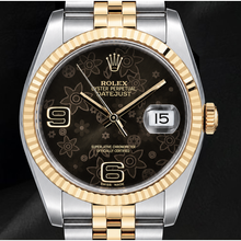 Rolex 116233 Datejust 36mm Brown Floral Arabic Dial Two Tone Watch