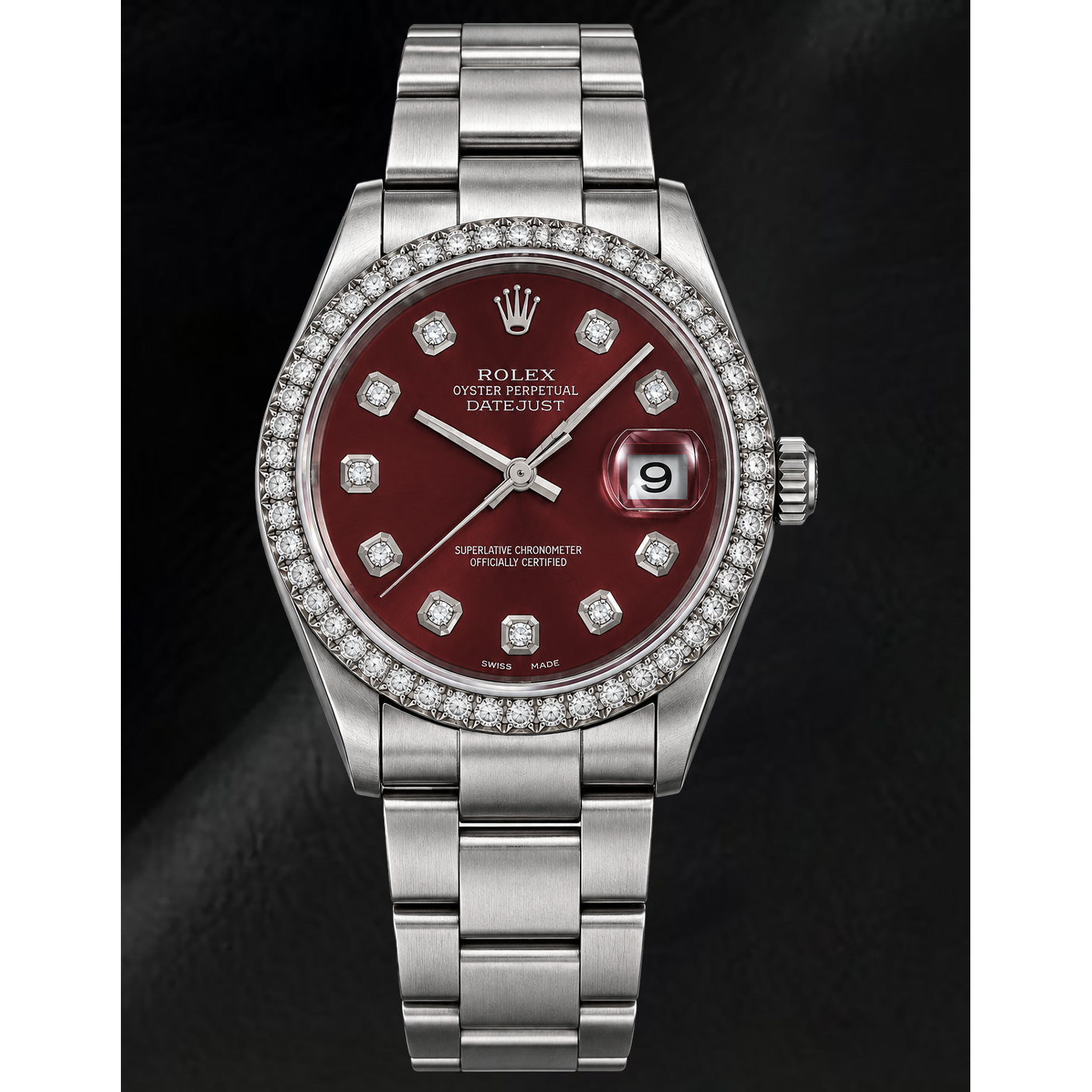 Rolex 16200 Datejust 36mm Red Diamond Dial Stainless Steel Watch