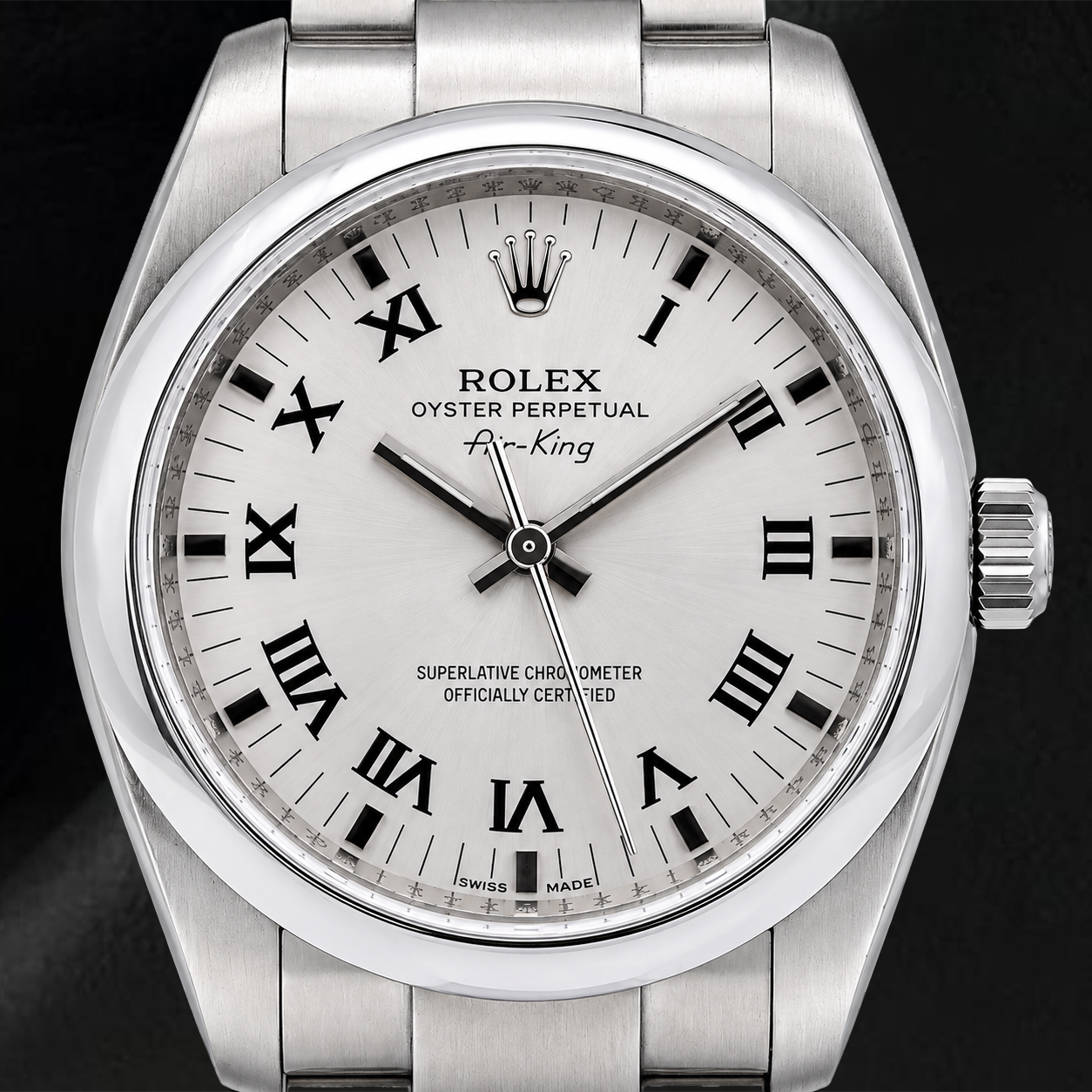 Rolex Air-King 34mm 114200 Silver Roman Dial Stainless Steel Watch Oyster Bracelet