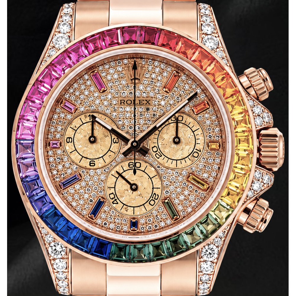 Rolex Cosmograph Daytona 40mm 116505 Diamond Paved Rainbow Hour Dial Rose Gold Watch