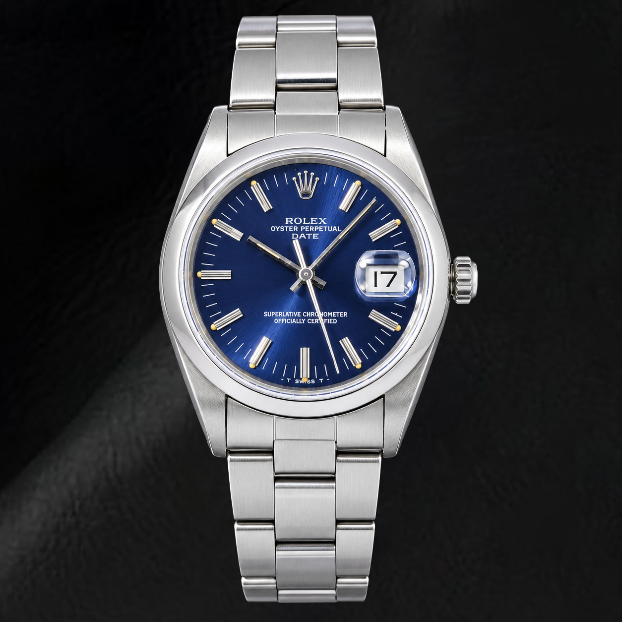 Rolex Date 14203 34mm Blue Stick Dial Stainless Steel Watch