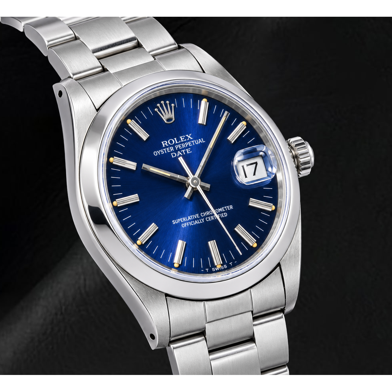Rolex Date 14203 34mm Blue Stick Dial Stainless Steel Watch