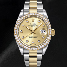Rolex Date 15223 34mm Champagne Diamond Dial Two Tone Watch