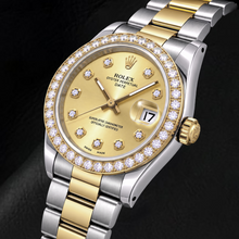 Rolex Date 15223 34mm Champagne Diamond Dial Two Tone Watch