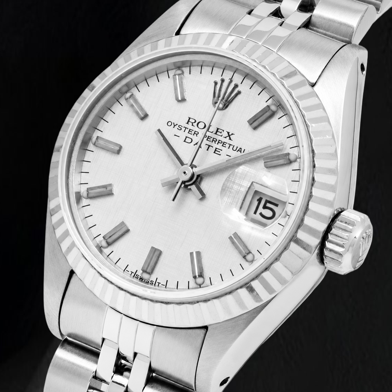 Rolex Date 6916 26mm Silver Linen Dial Stainless Steel Jubilee Bracelet Watch