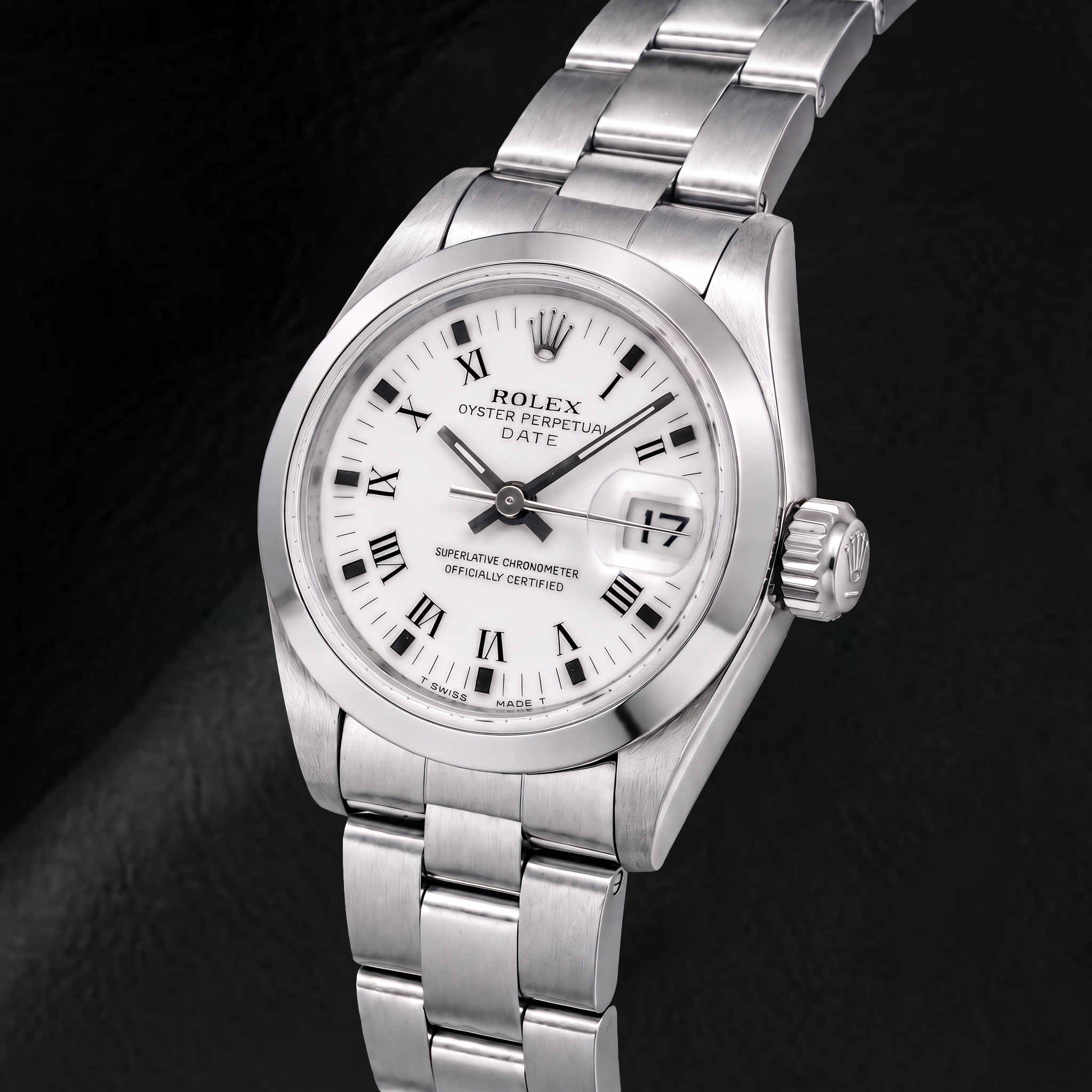 Rolex Date 69160 26mm White Roman Dial Stainless Steel Watch