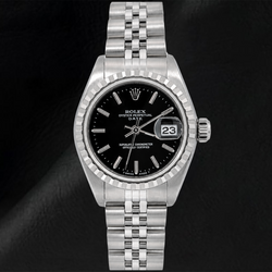 Rolex Date 6924 26mm Black Stick Dial Stainless Steel Jubilee Bracelet Watch