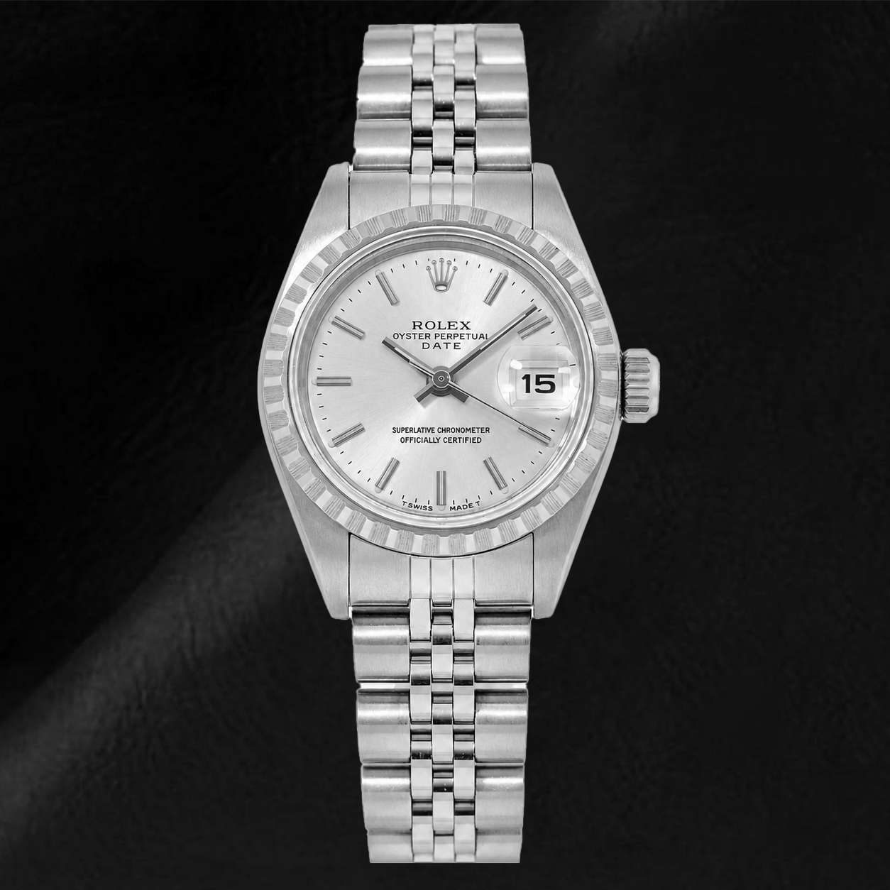 Rolex Date 6924 26mm Silver Stick Dial Stainless Steel Jubilee Bracelet Watch
