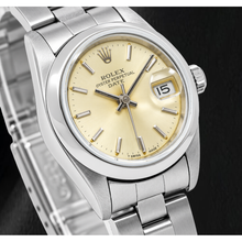 Rolex Date 79160 26mm Champagne Stick Dial Smooth Bezel Stainless Steel Watch