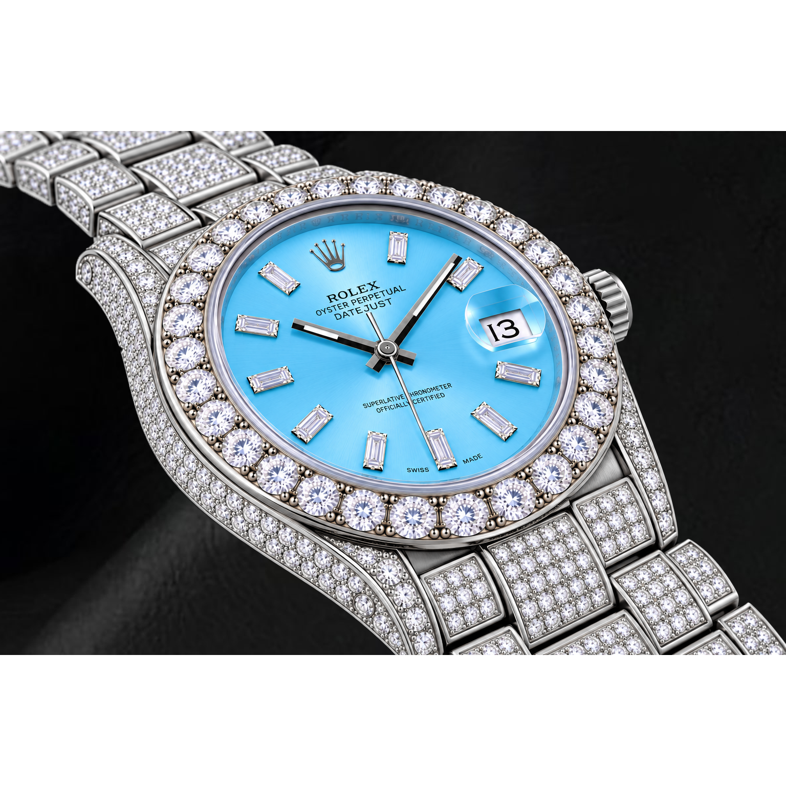 Rolex Datejust 116200 36mm Ice Blue Baguette Diamond Dial Stainless Steel Watch