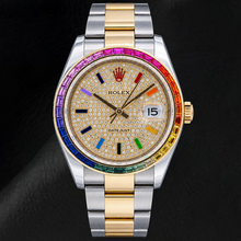 Rolex Datejust 116203 36mm Diamond Paved Rainbow Eastern Arabic Dial Two Tone Watch
