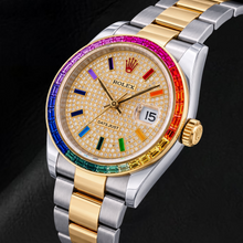 Rolex Datejust 116203 36mm Diamond Paved Rainbow Eastern Arabic Dial Two Tone Watch