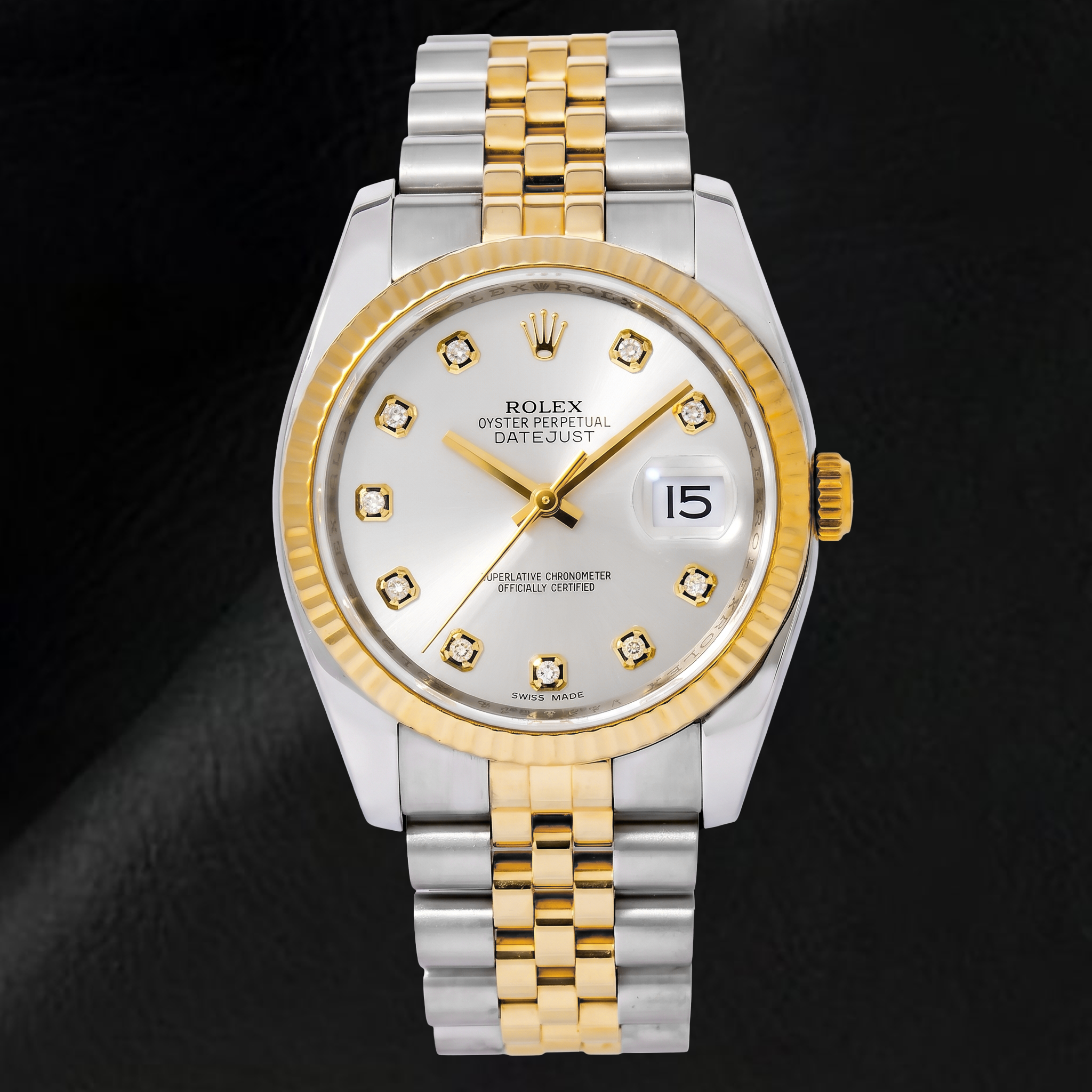 Rolex Datejust 116233 36mm Silver Diamond Dial Two Tone Watch