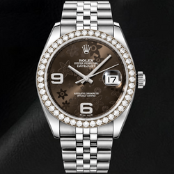 Rolex Datejust 116234 36mm Brown Floral Arabic Dial Stainless Steel Watch