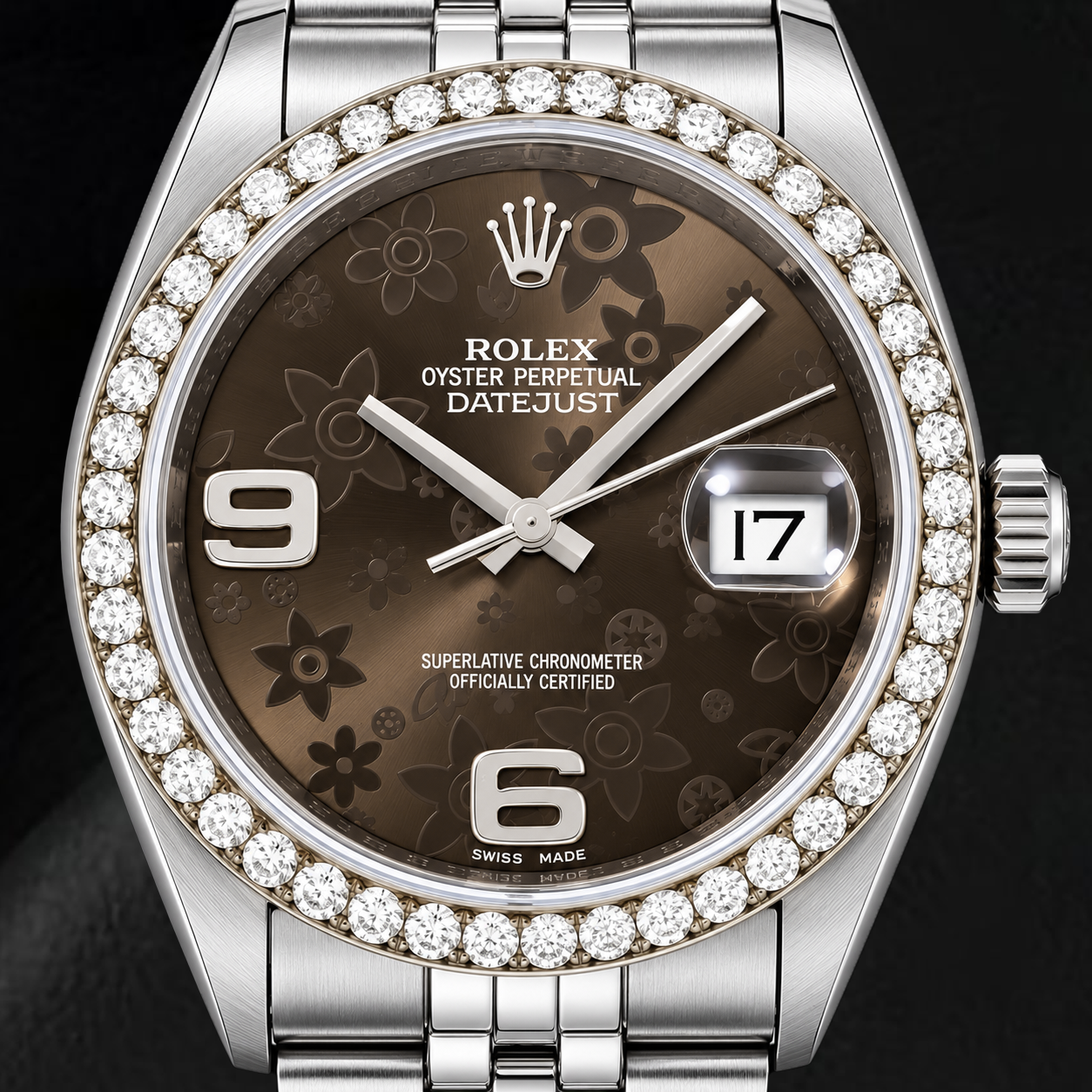 Rolex Datejust 116234 36mm Brown Floral Arabic Dial Stainless Steel Watch