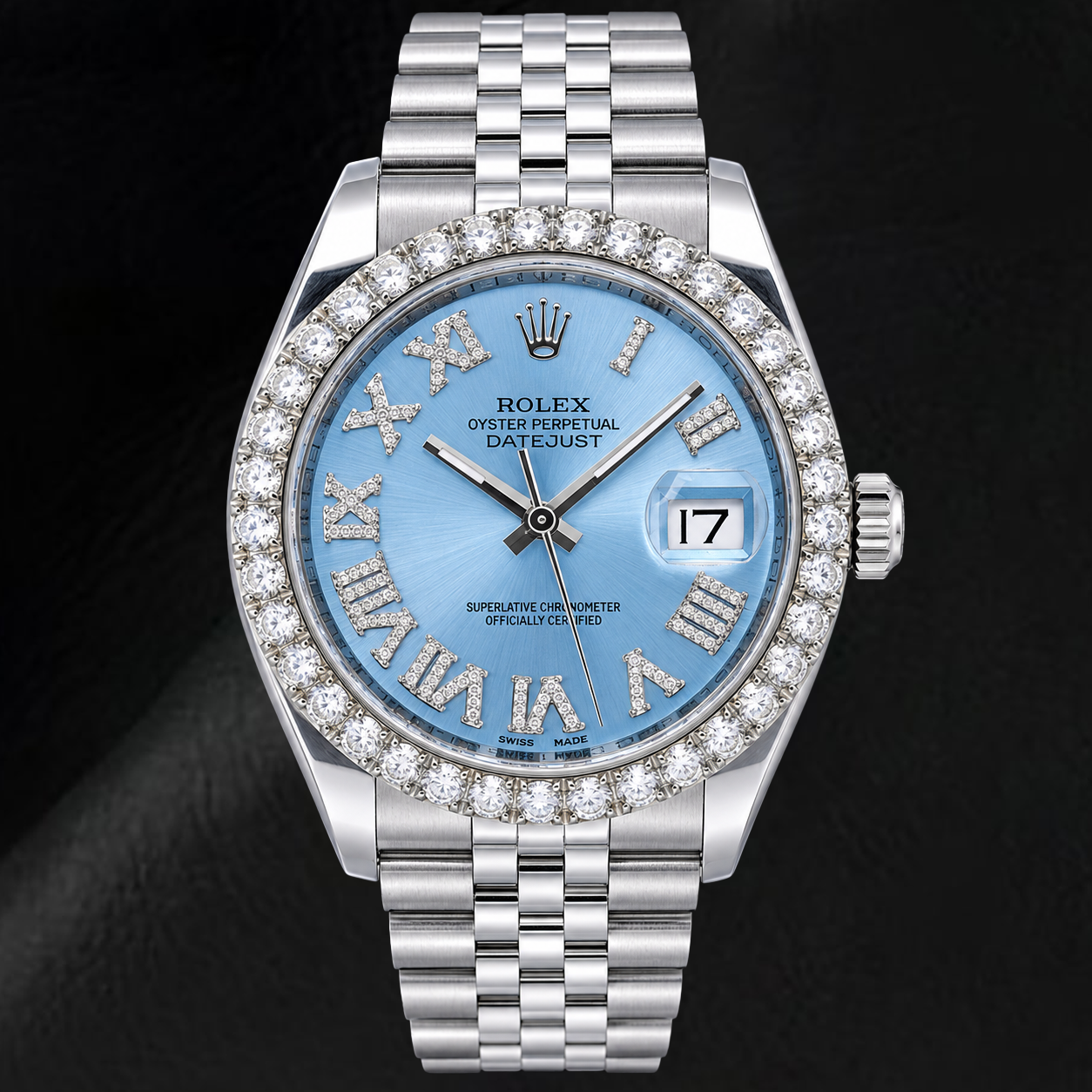 Rolex Datejust 116234 36mm Ice Blue Roman Diamond Dial Stainless Steel Watch
