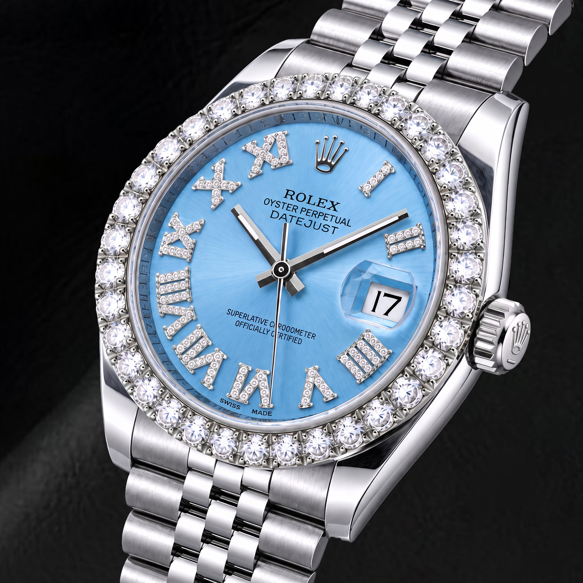 Rolex Datejust 116234 36mm Ice Blue Roman Diamond Dial Stainless Steel Watch