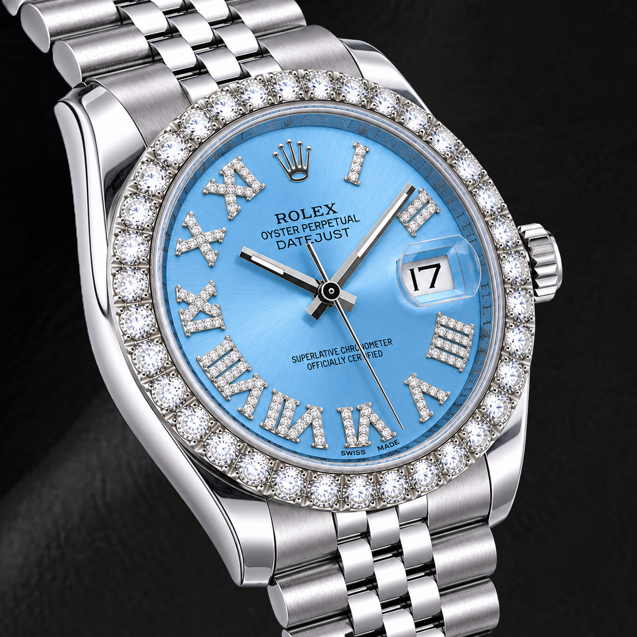 Rolex Datejust 116234 36mm Ice Blue Roman Diamond Dial Stainless Steel Watch