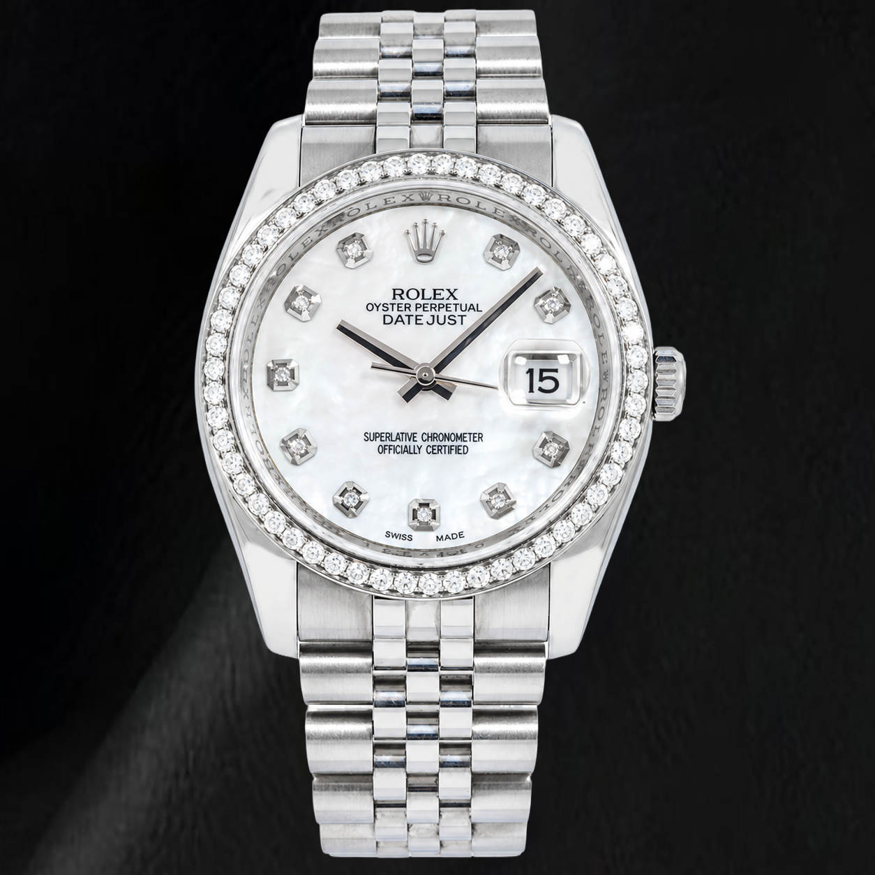 Rolex Datejust 116234 36mm White Mother of Pearl Diamond Dial Stainless Steel Watch