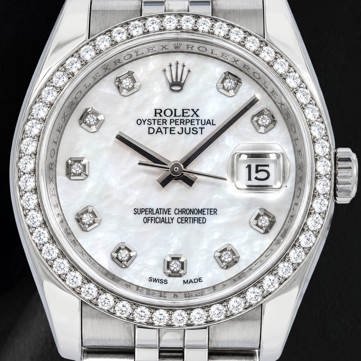 Rolex Datejust 116234 36mm White Mother of Pearl Diamond Dial Stainless Steel Watch