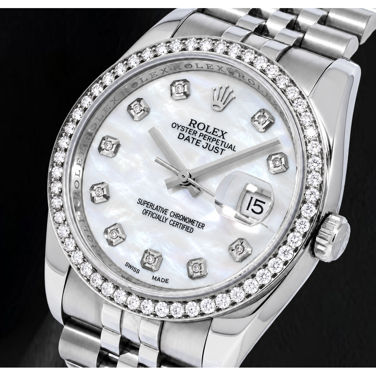Rolex Datejust 116234 36mm White Mother of Pearl Diamond Dial Stainless Steel Watch