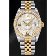 Rolex Datejust 116243 36mm Silver Floral Arabic Dial Two Tone Watch