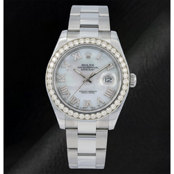 Rolex Datejust 116300 41mm White Mother of Pearl Roman Diamond Dial Stainless Steel Watch