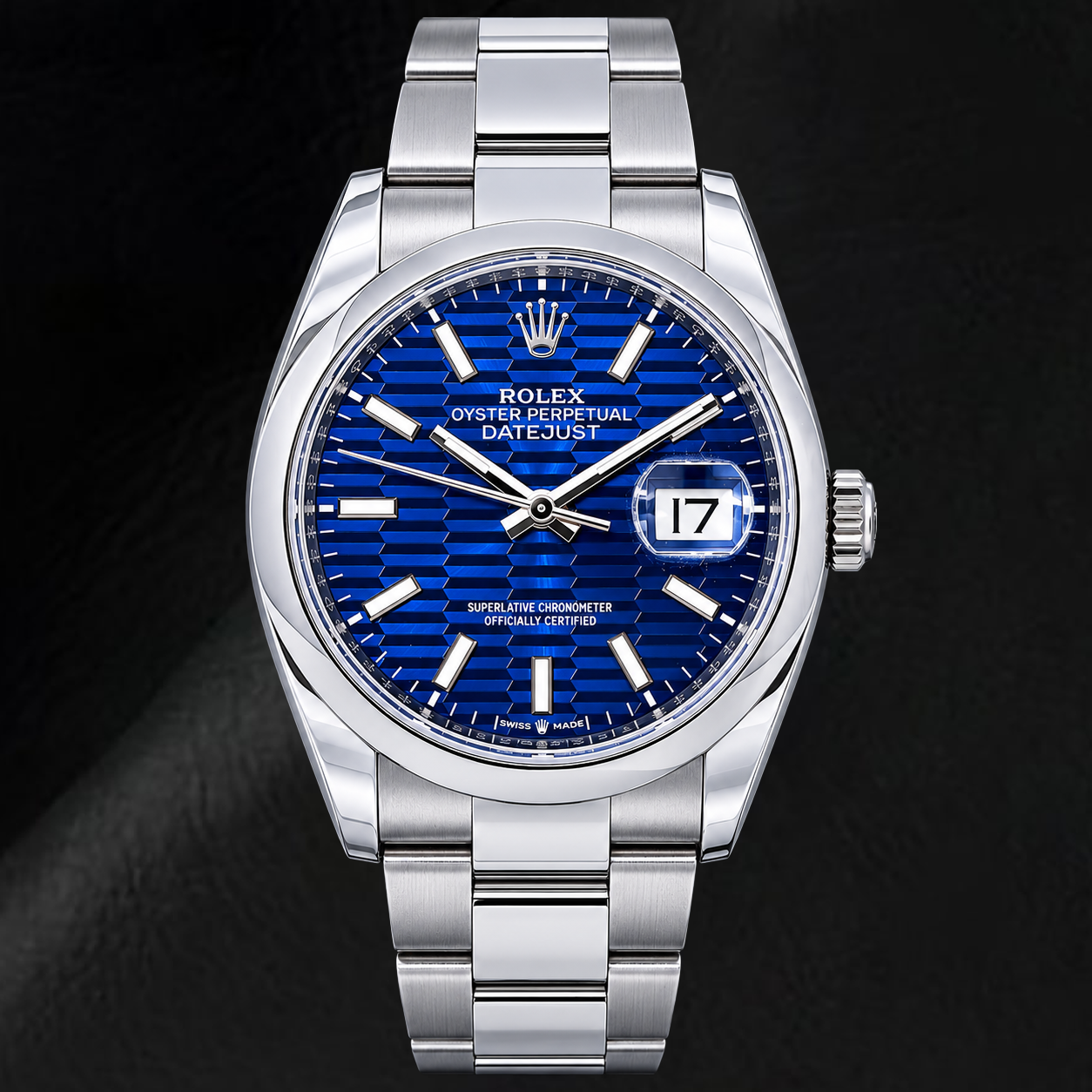 Rolex Datejust 126200 36mm Blue Motif Luminous Dial Stainless Steel Watch