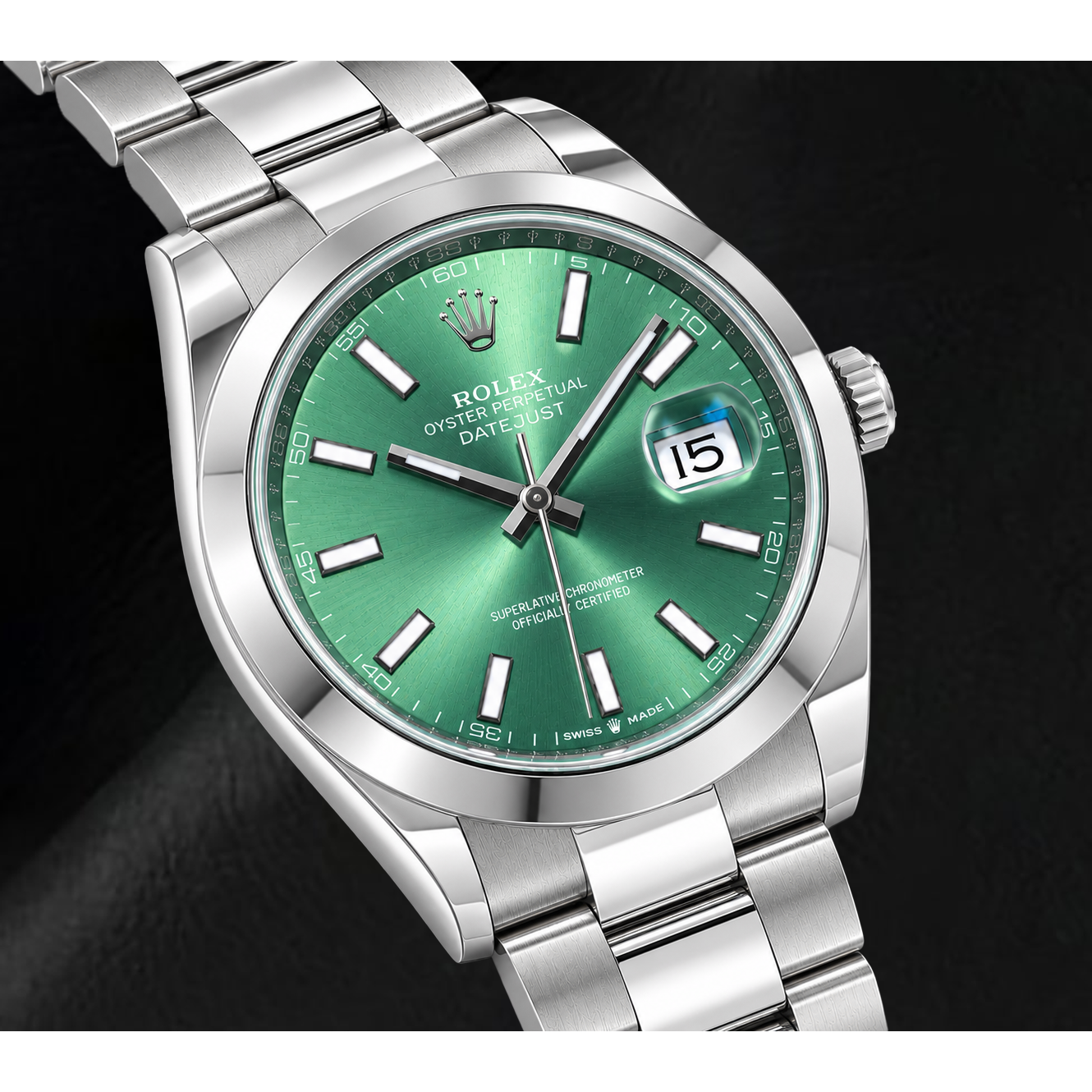 Rolex Datejust 126300 41mm Green Luminous Dial Stainless Steel Watch