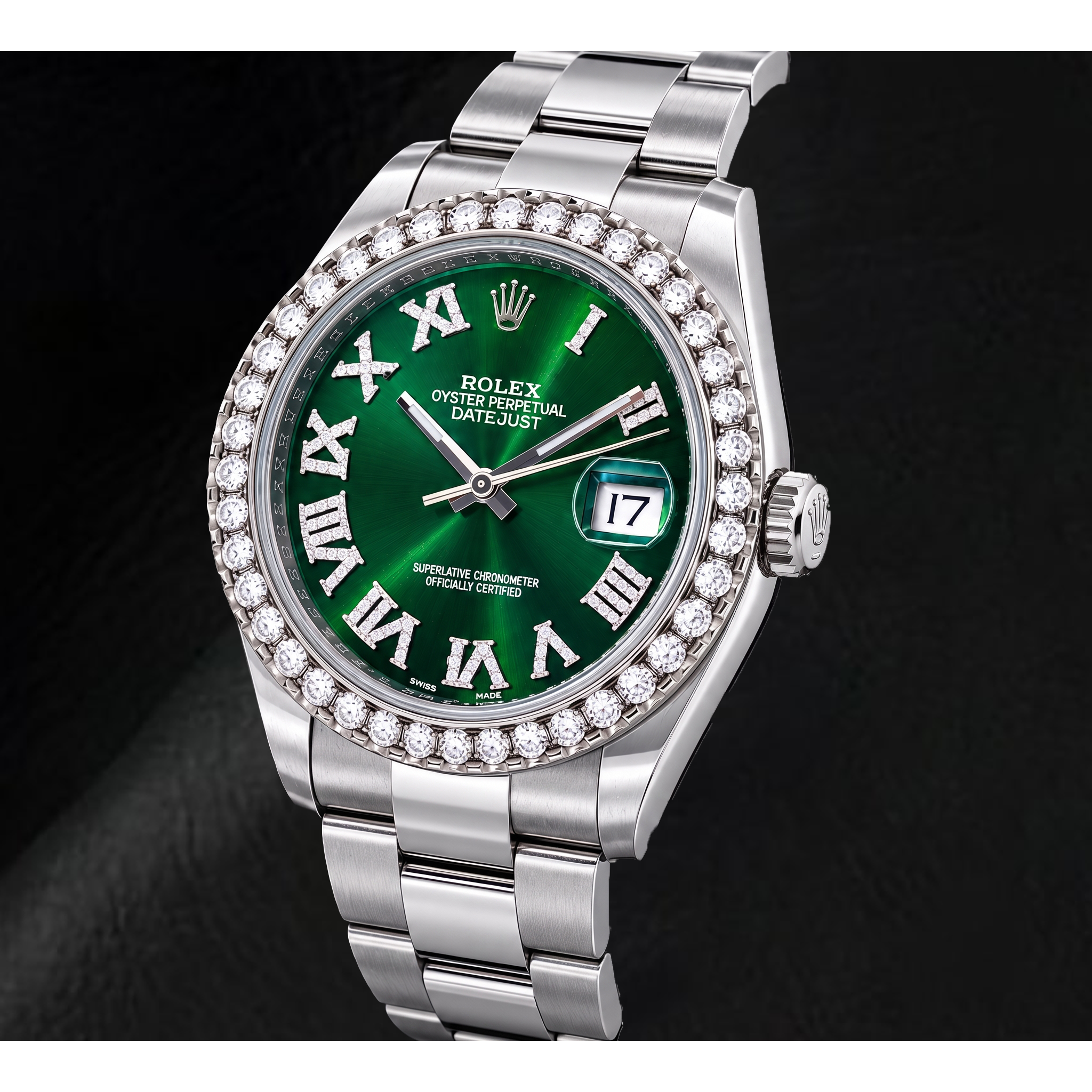 Rolex Datejust 126300 41mm Green Roman Diamond Dial Stainless Steel Watch