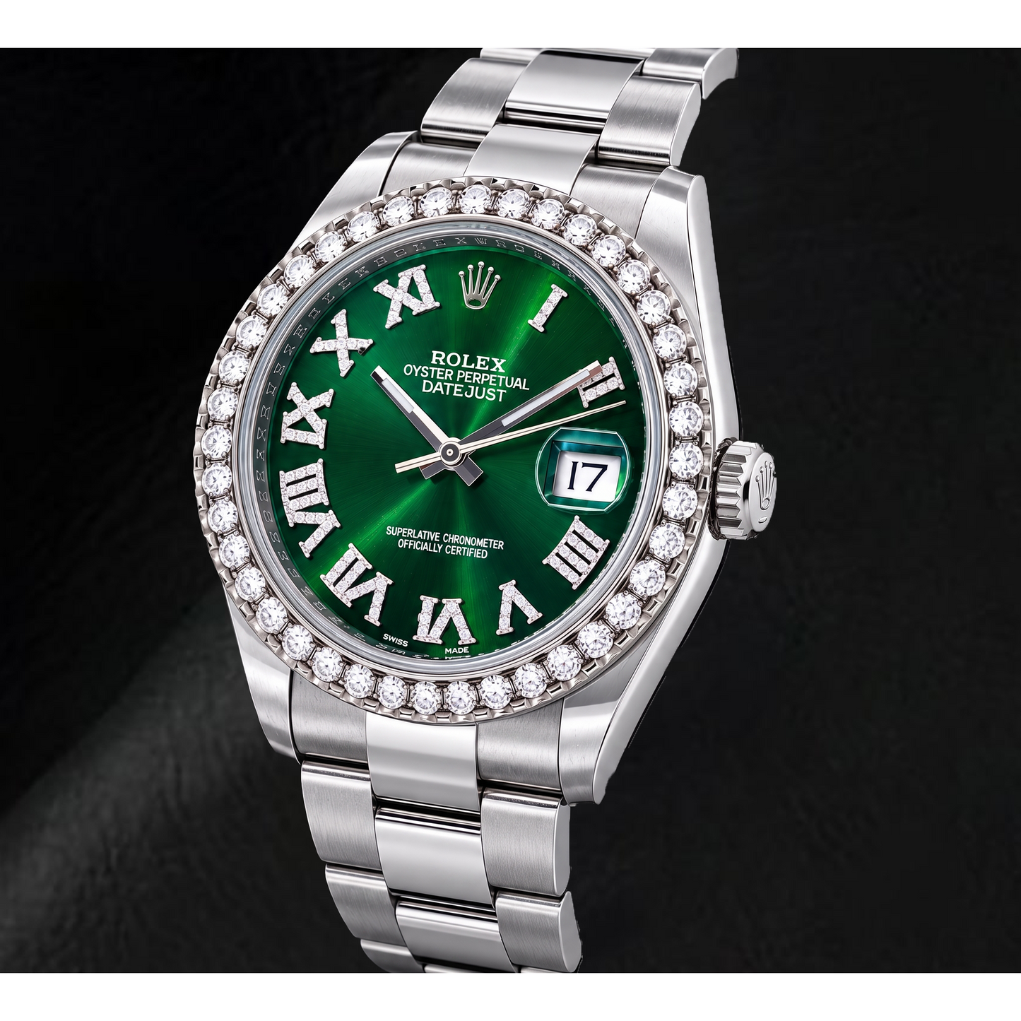 Rolex Datejust 126300 41mm Green Roman Diamond Dial Stainless Steel Watch