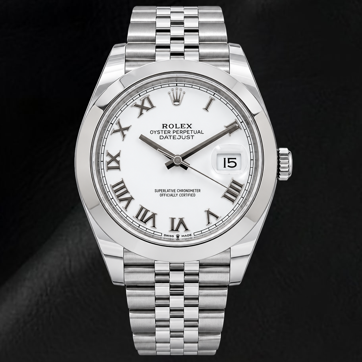 Rolex Datejust 126300 41mm White Roman Dial Stainless Steel Watch