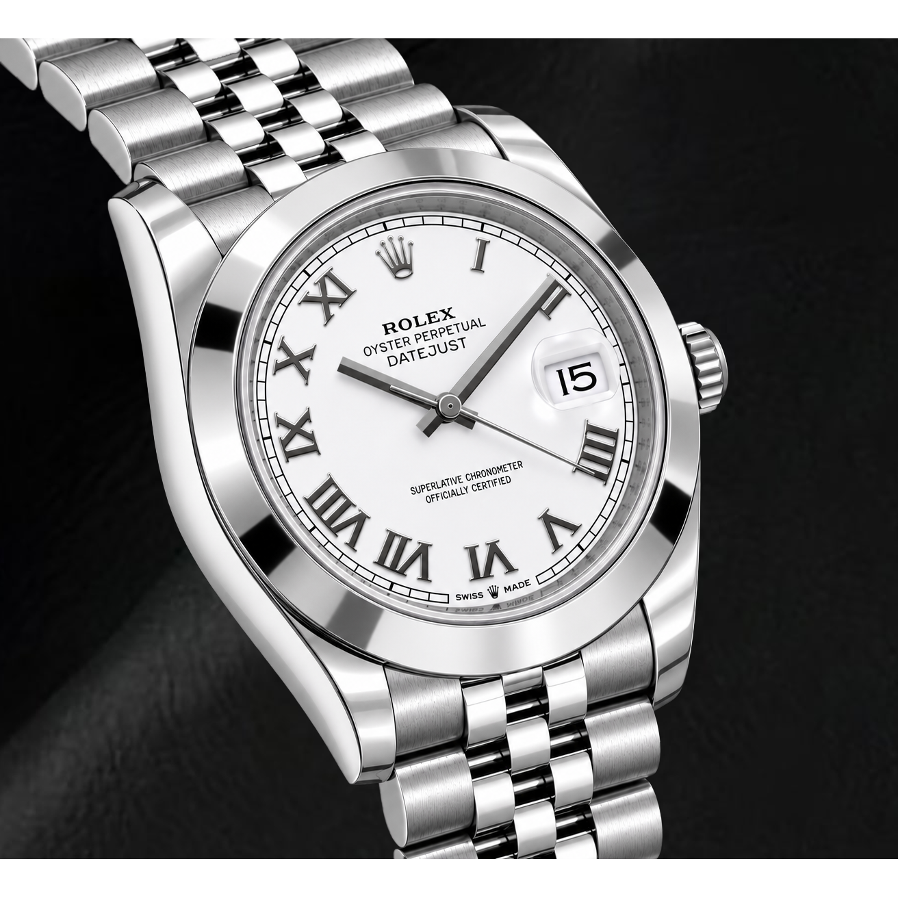 Rolex Datejust 126300 41mm White Roman Dial Stainless Steel Watch