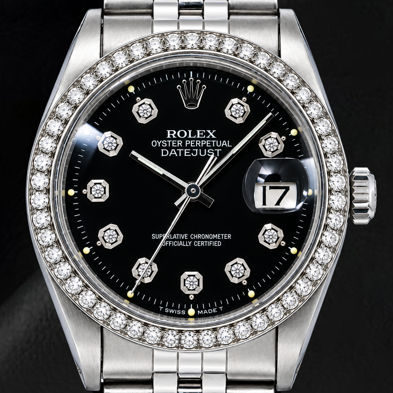 Rolex Datejust 1601 36mm Black Diamond Dial Stainless Steel Watch