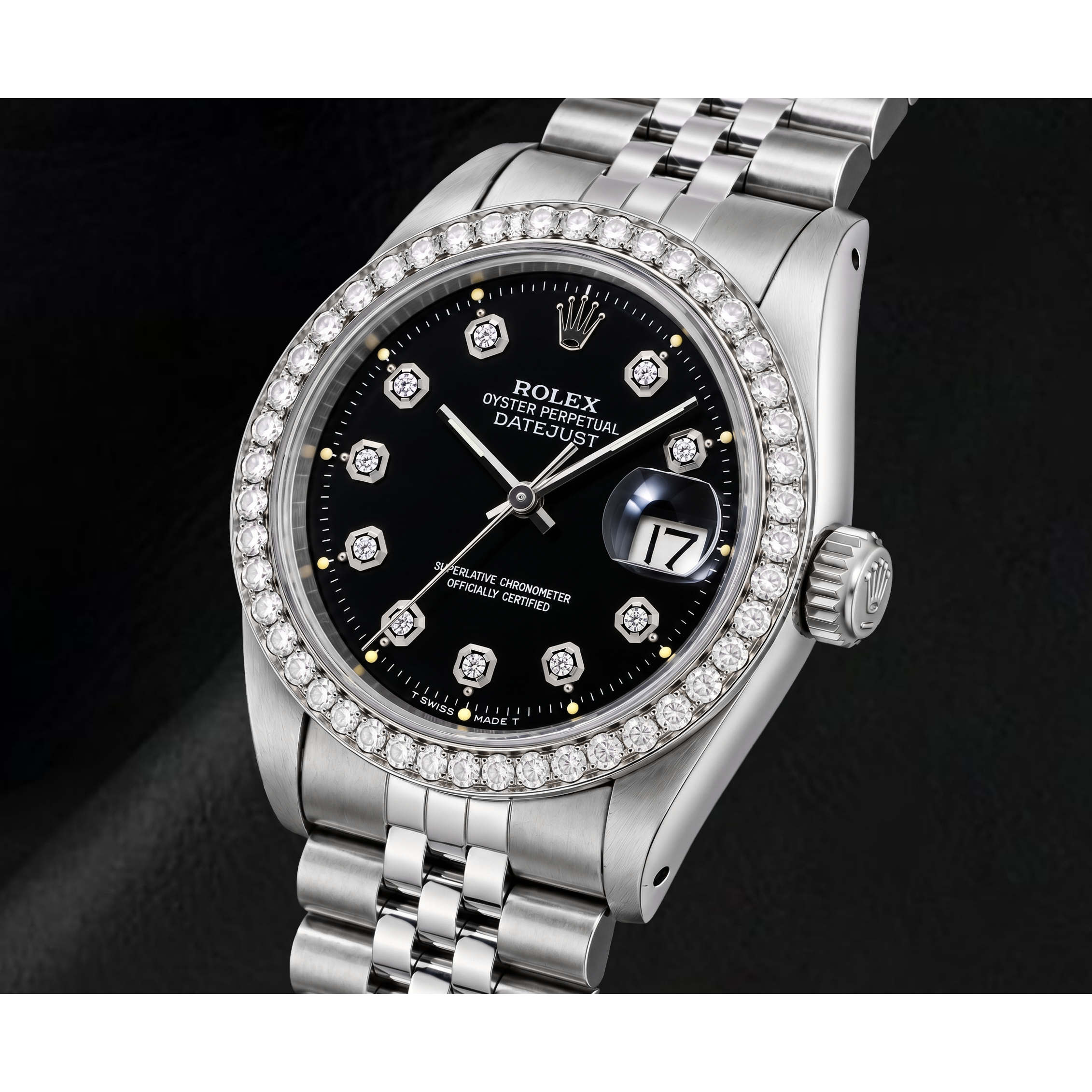 Rolex Datejust 1601 36mm Black Diamond Dial Stainless Steel Watch